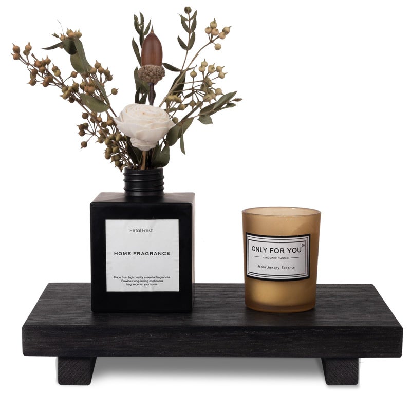 zoocatia Small Wood Tray Pedestal Stand Farmhouse Bathroom Decor Decorative Wooden Riser Kitchen Soap Dish Holder for Vanity  Counter  Sink  9"" x 5.9"" - Black - Image 1